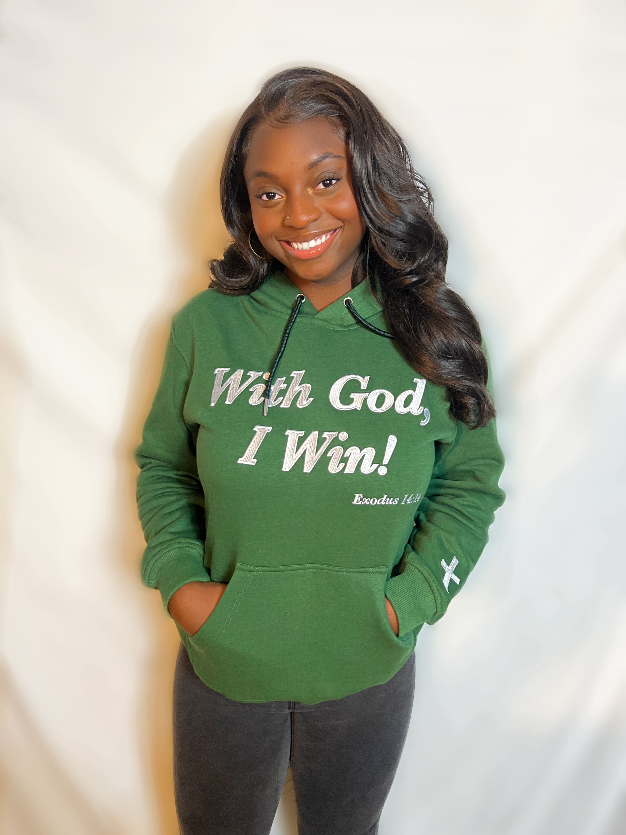 Baby Blue Satin Lined WGIW Hoodie - With God, I Win! Clothing