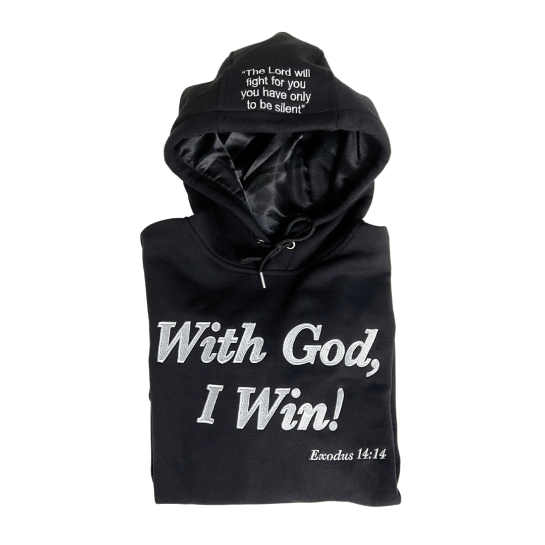 Baby Blue Satin Lined WGIW Hoodie - With God, I Win! Clothing